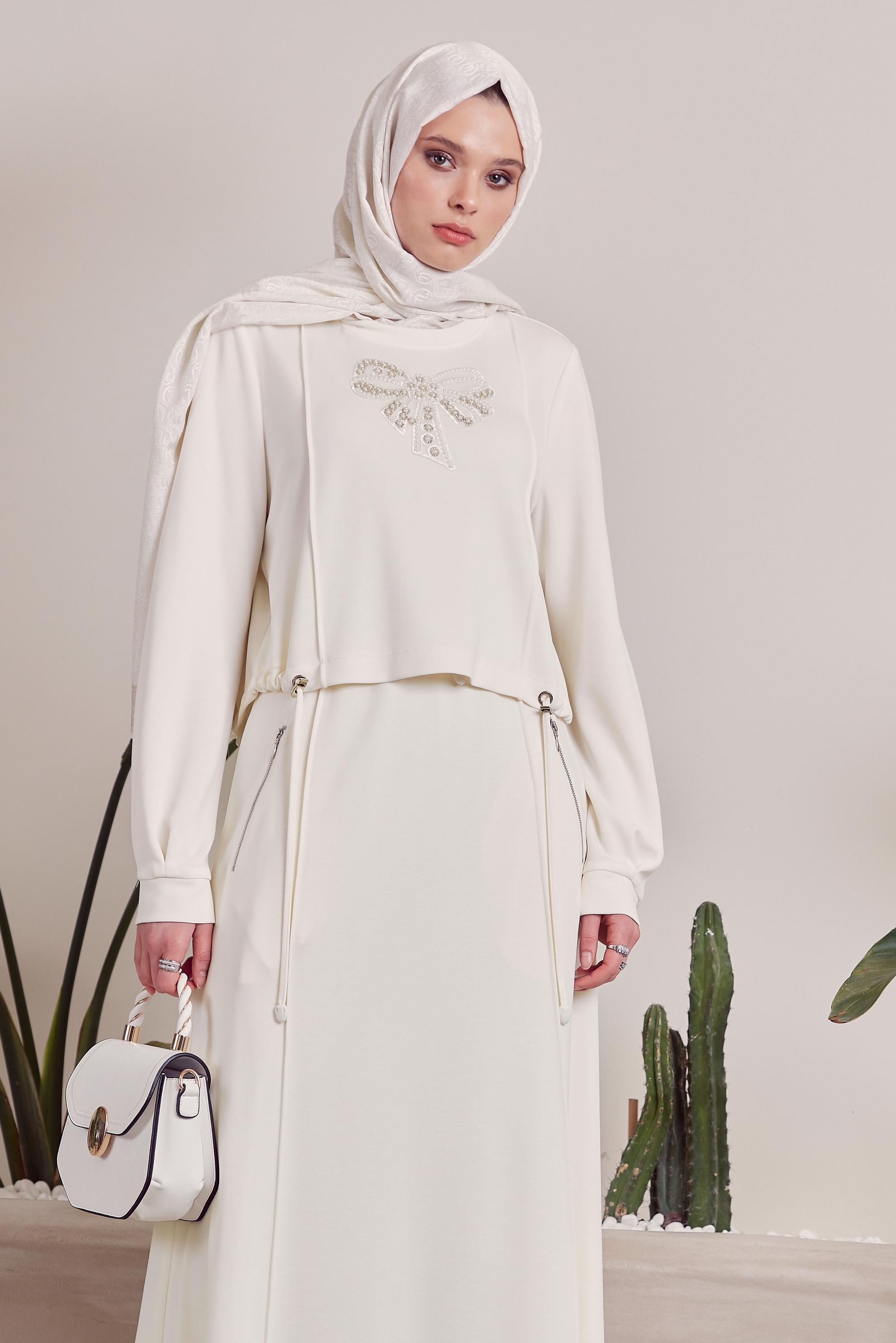 Vêtements hijab BLANC ENSEMBLE DE SURVÊTEMENT À JUPE 45572