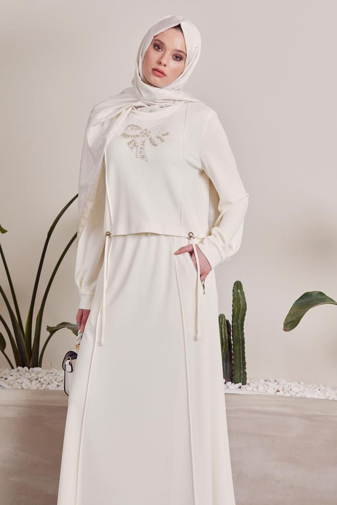 Vêtements hijab BLANC ENSEMBLE DE SURVÊTEMENT À JUPE 45572 - ALVİNA