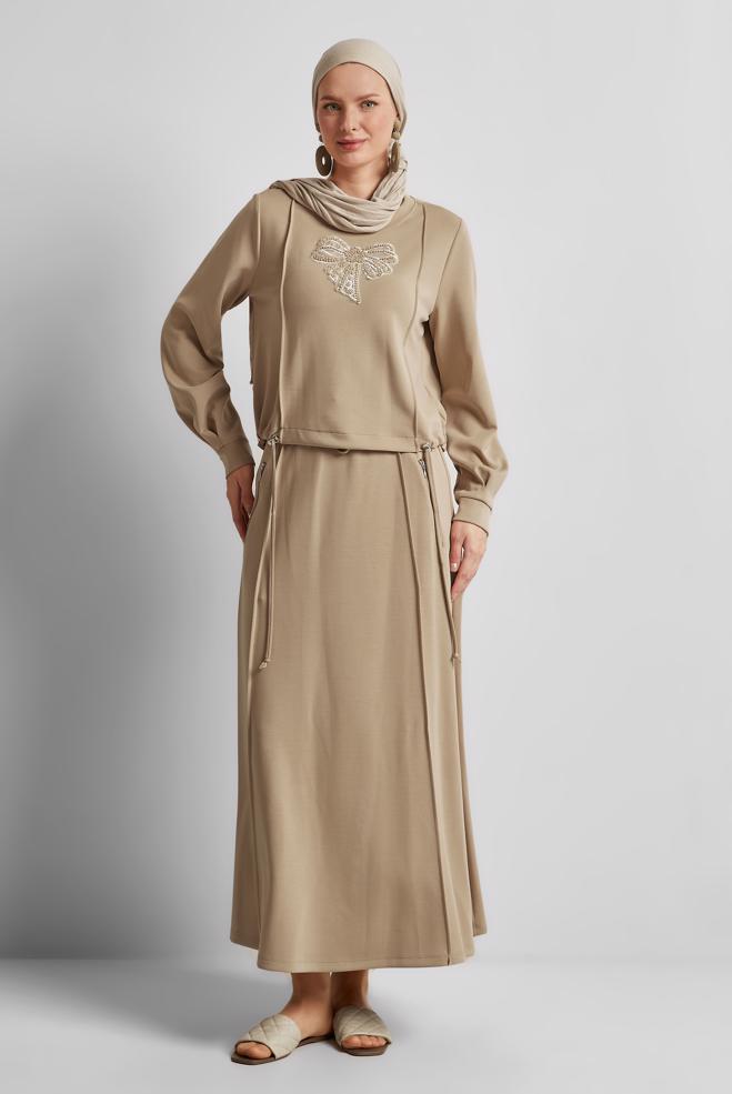 Hijab-Kleidung BRAUN TRAININGSANZUG-SET MIT ROCK 45572 - ALVİNA