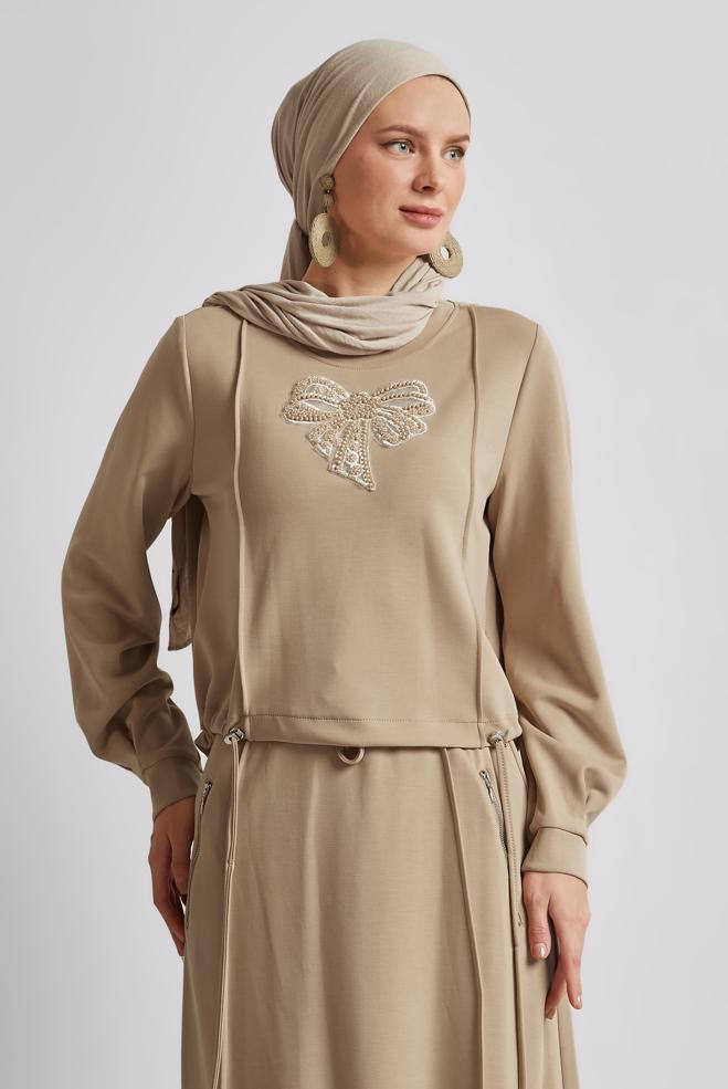 Hijab-Kleidung BRAUN TRAININGSANZUG-SET MIT ROCK 45572 - ALVİNA