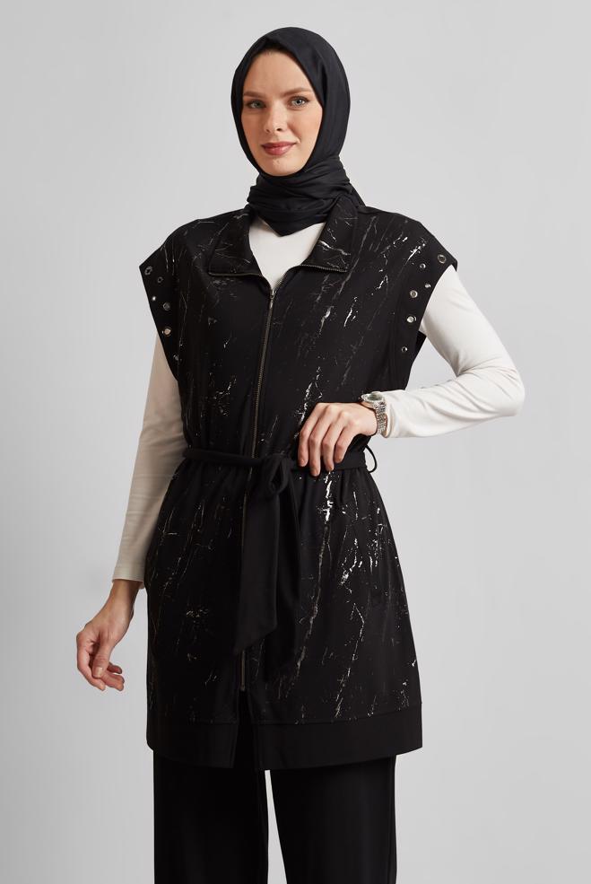 Vêtements hijab NOIR ENSEMBLE DE SURVÊTEMENT CEINTURÉ 45573 - ALVİNA