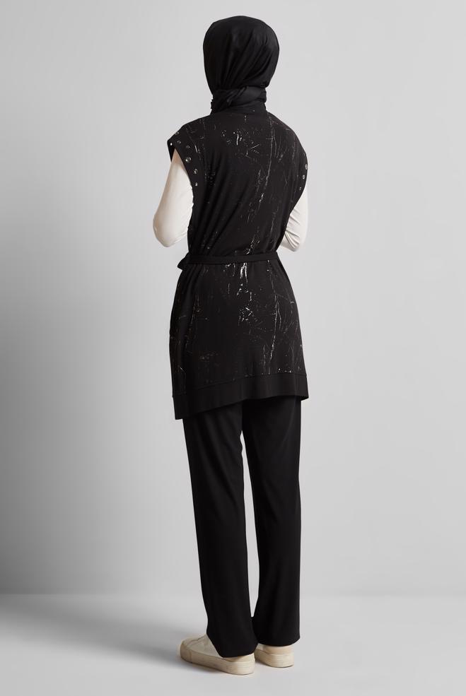 Vêtements hijab NOIR ENSEMBLE DE SURVÊTEMENT CEINTURÉ 45573 - ALVİNA