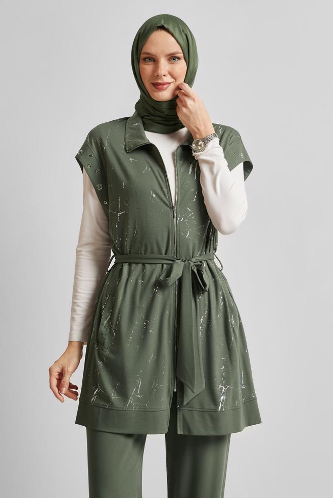 Vêtements hijab KAKI ENSEMBLE DE SURVÊTEMENT CEINTURÉ 45573 - ALVİNA