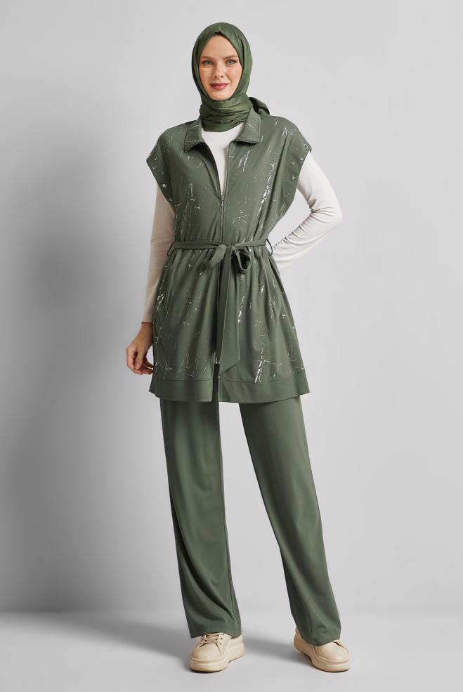Vêtements hijab KAKI ENSEMBLE DE SURVÊTEMENT CEINTURÉ 45573 - ALVİNA