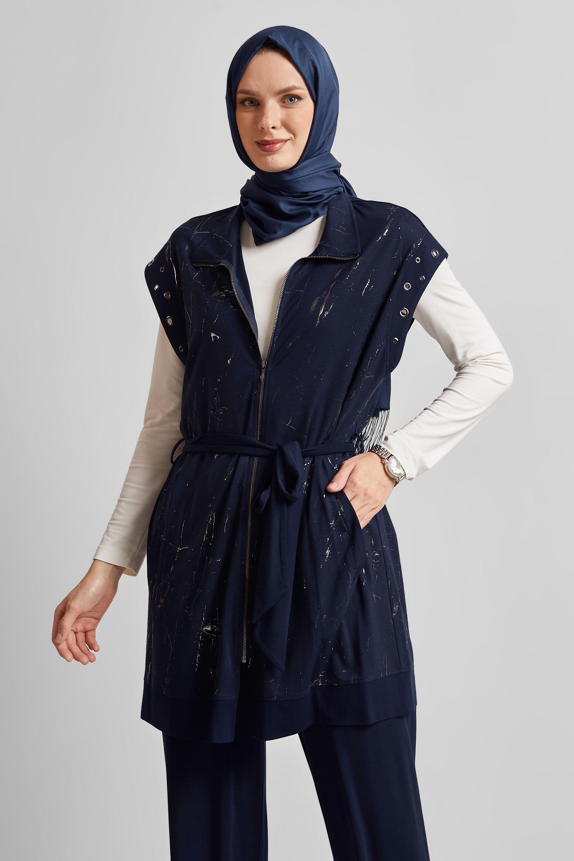 Tesettür giyim LACİVERT KUŞAKLI PANTOLONLU EŞOFMAN TAKIM 45573