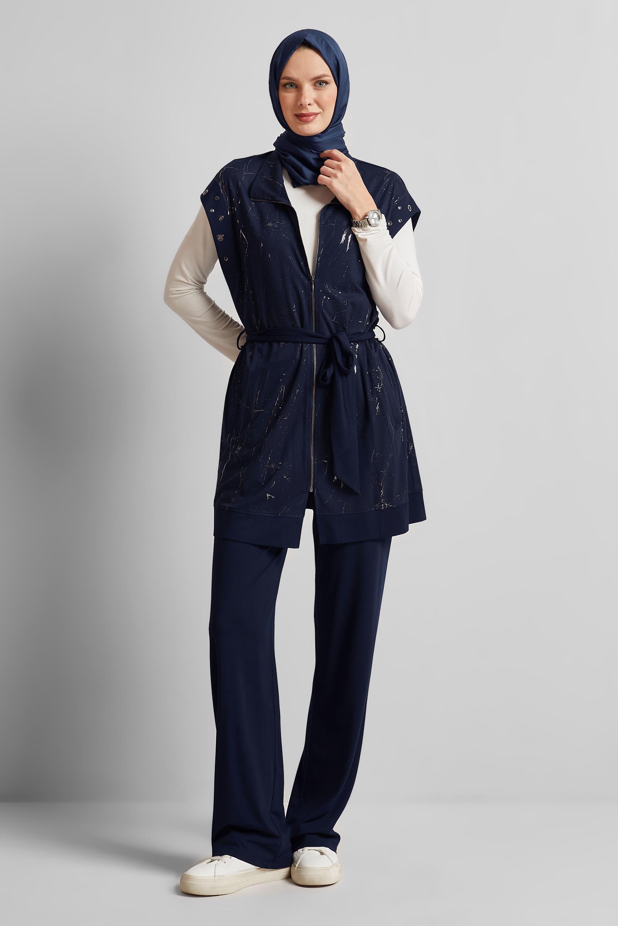 Tesettür giyim LACİVERT KUŞAKLI PANTOLONLU EŞOFMAN TAKIM 45573