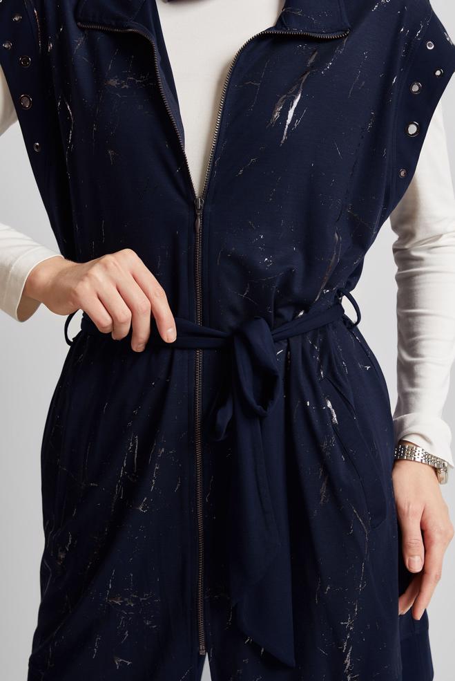 Hijab-Kleidung NAVY BLAU TRAININGSANZUG MIT GÜRTEL 45573 - ALVİNA