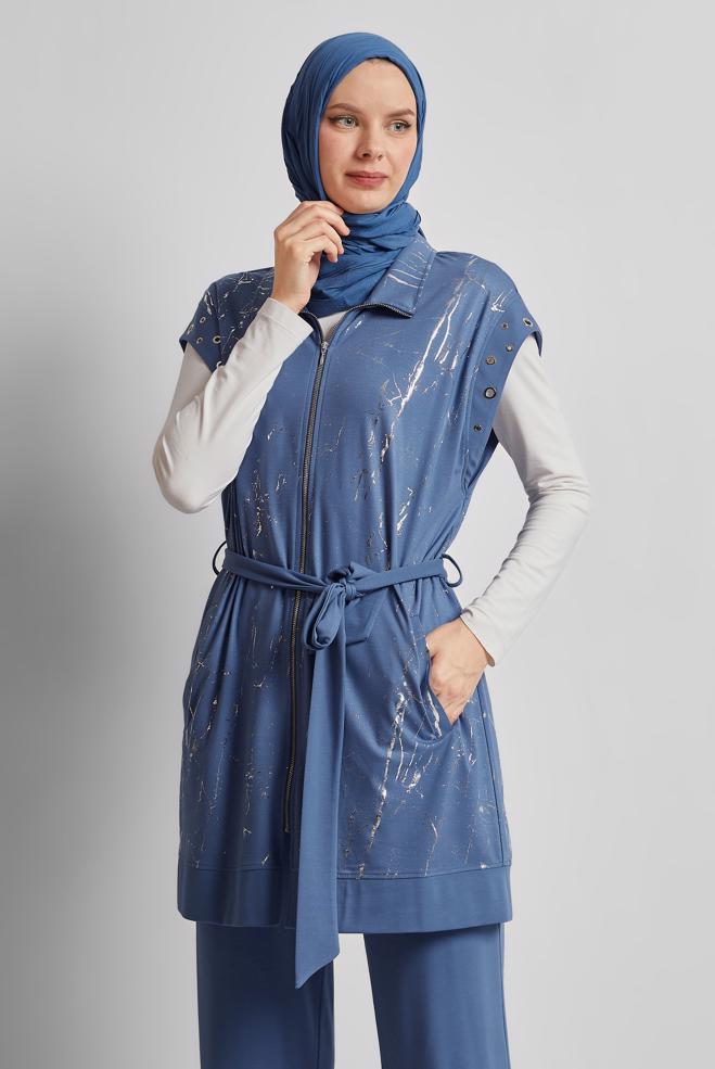 Vêtements hijab BLEU MARINE ENSEMBLE DE SURVÊTEMENT CEINTURÉ 45573 - ALVİNA