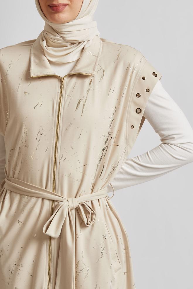 Vêtements hijab ÉCRUE ENSEMBLE DE SURVÊTEMENT CEINTURÉ 45573 - ALVİNA