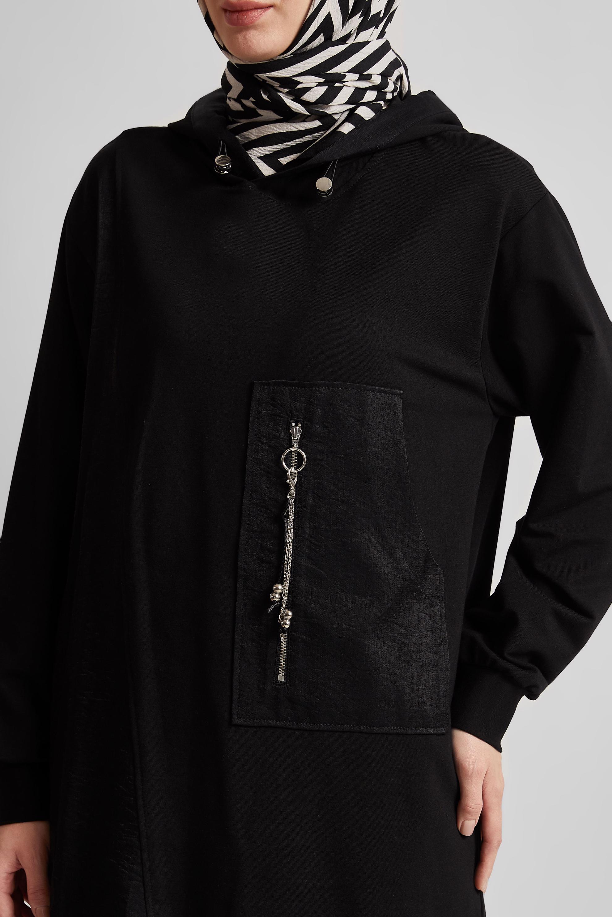 Tesettür giyim SİYAH KAPÜŞONLU PANTOLONLU EŞOFMAN TAKIM 45574