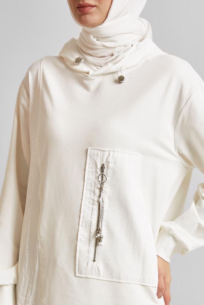 Hijab-Kleidung WEISS TRAININGSANZUG-SET MIT KAPUZE 45574 - ALVİNA