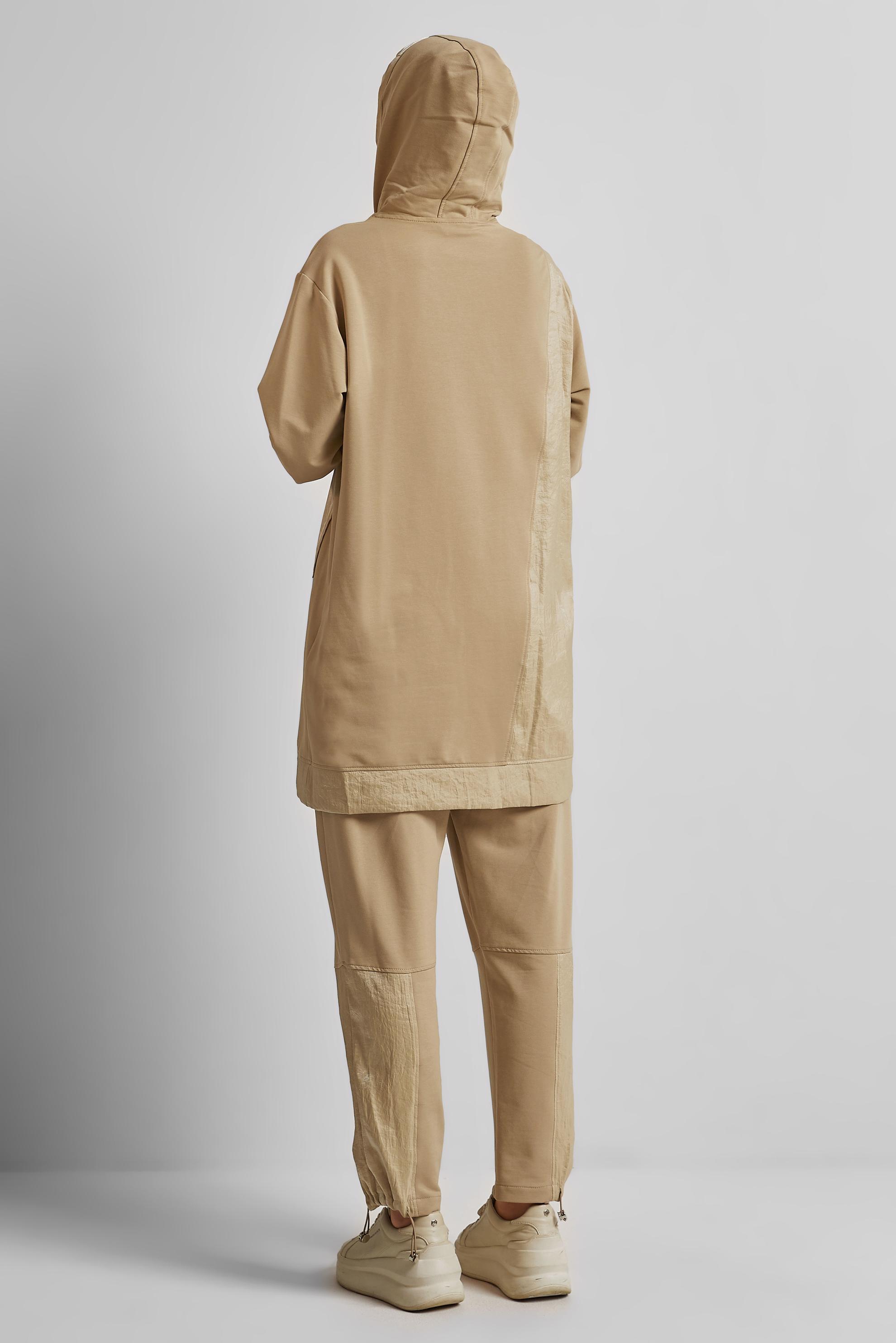 Tesettür giyim KUM KAPÜŞONLU PANTOLONLU EŞOFMAN TAKIM 45574