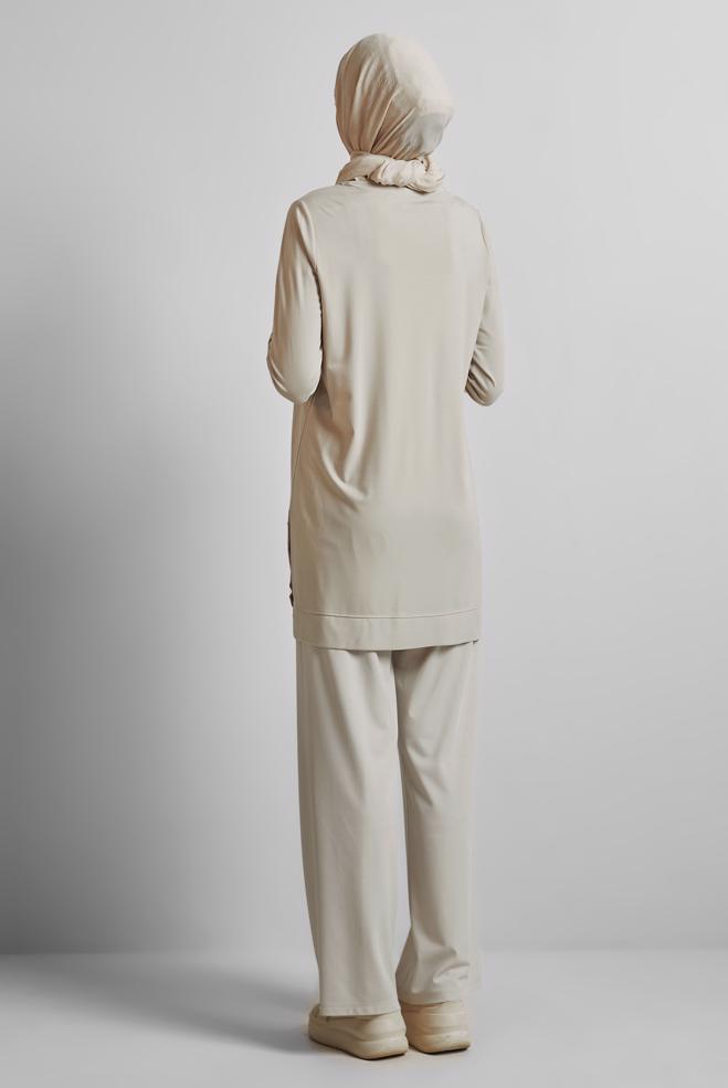 Hijab clothing BEIGE SLOGAN PRINTED TRACKSUIT TUNIC 45603 - ALVİNA