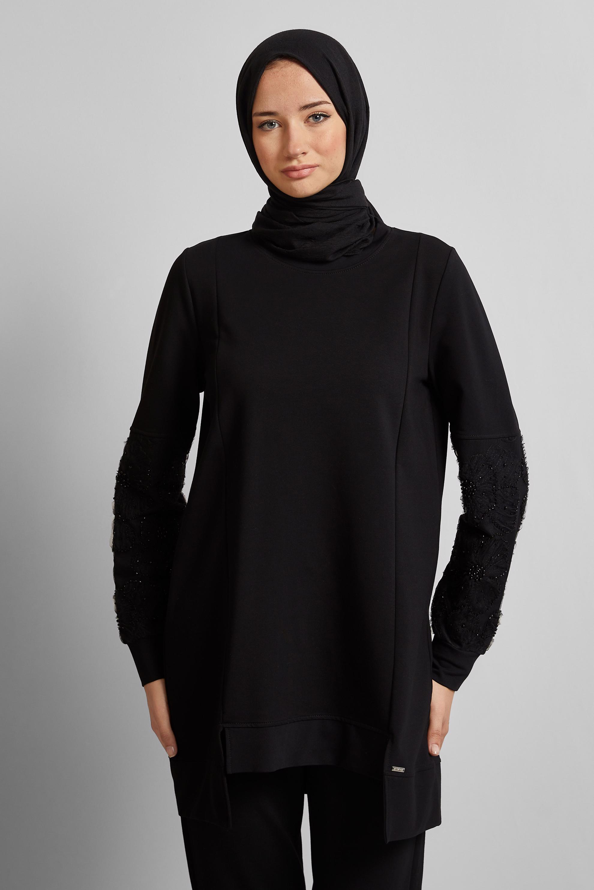 Vêtements hijab NOIR TUNIQUE DE SURVÊTEMENT EN COTON 45627