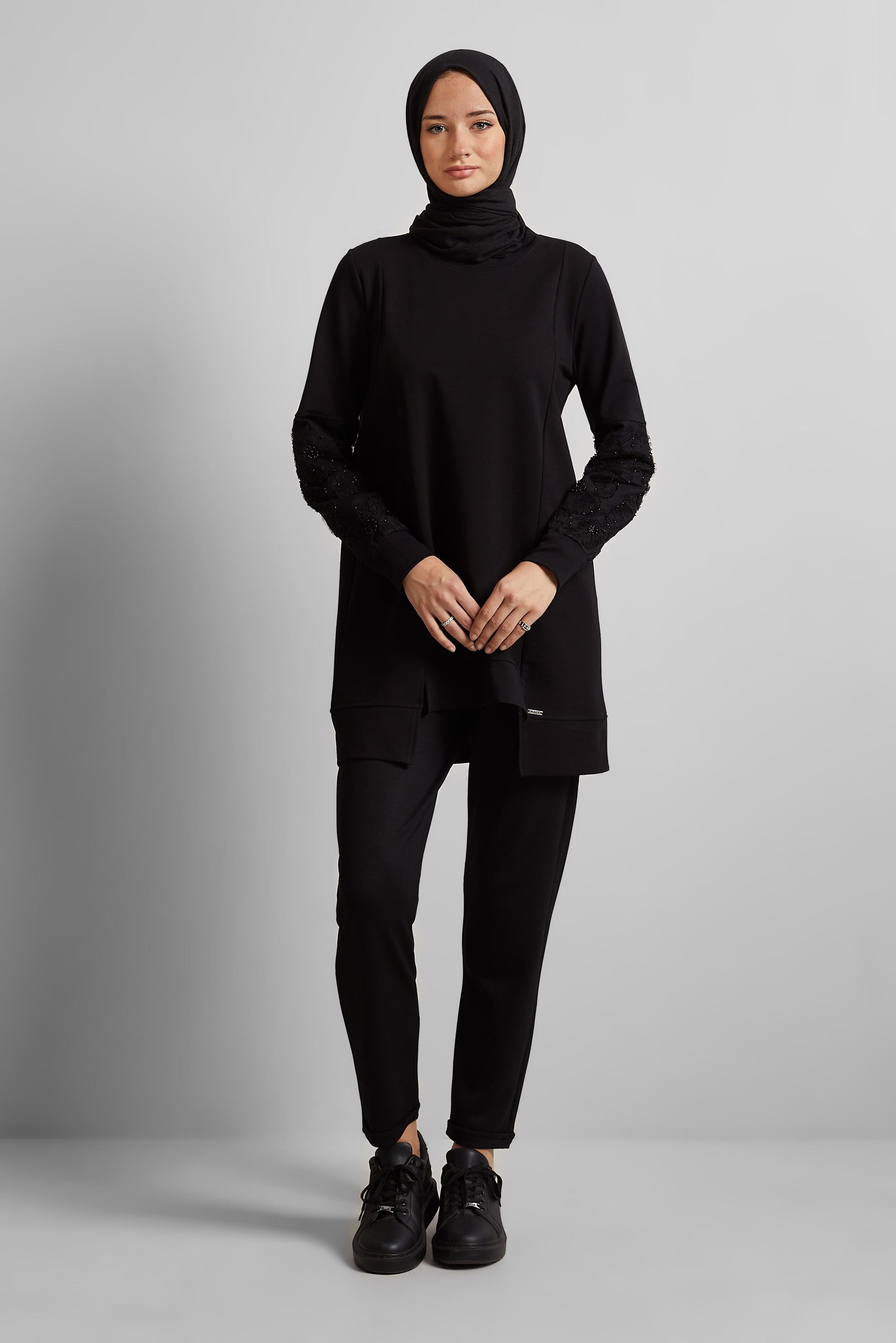 Vêtements hijab NOIR TUNIQUE DE SURVÊTEMENT EN COTON 45627