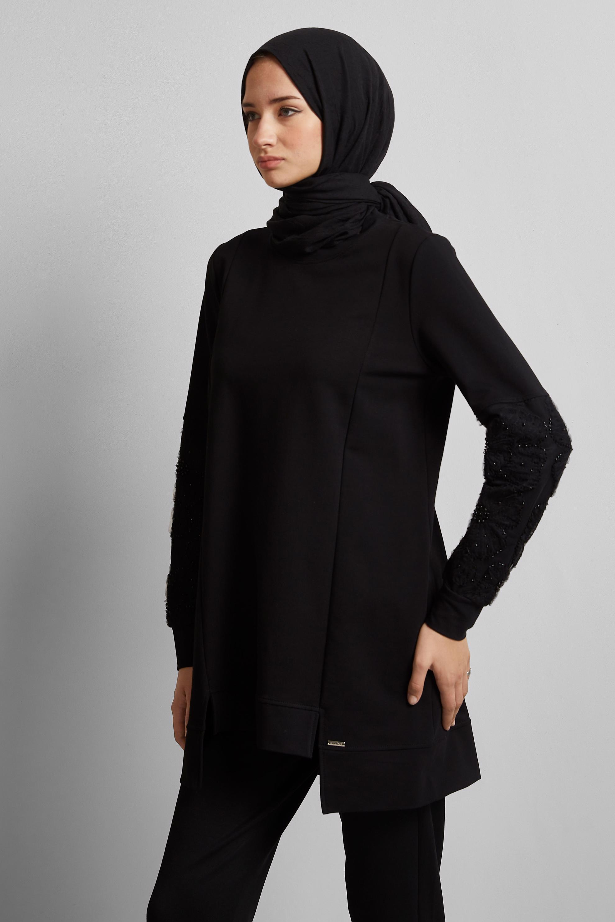 Vêtements hijab NOIR TUNIQUE DE SURVÊTEMENT EN COTON 45627