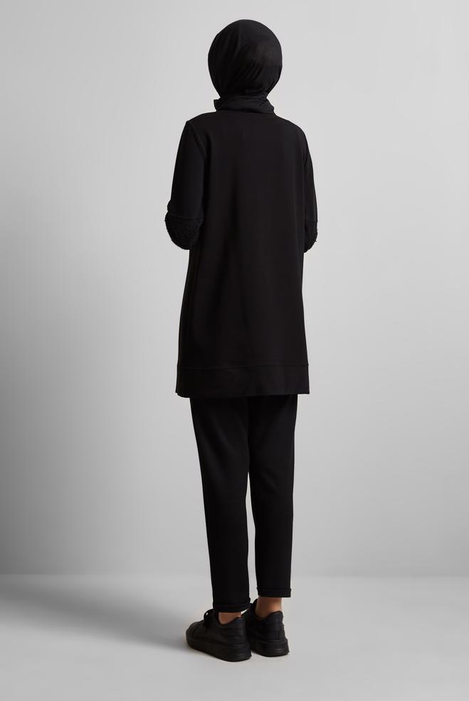 Vêtements hijab NOIR TUNIQUE DE SURVÊTEMENT EN COTON 45627 - ALVİNA