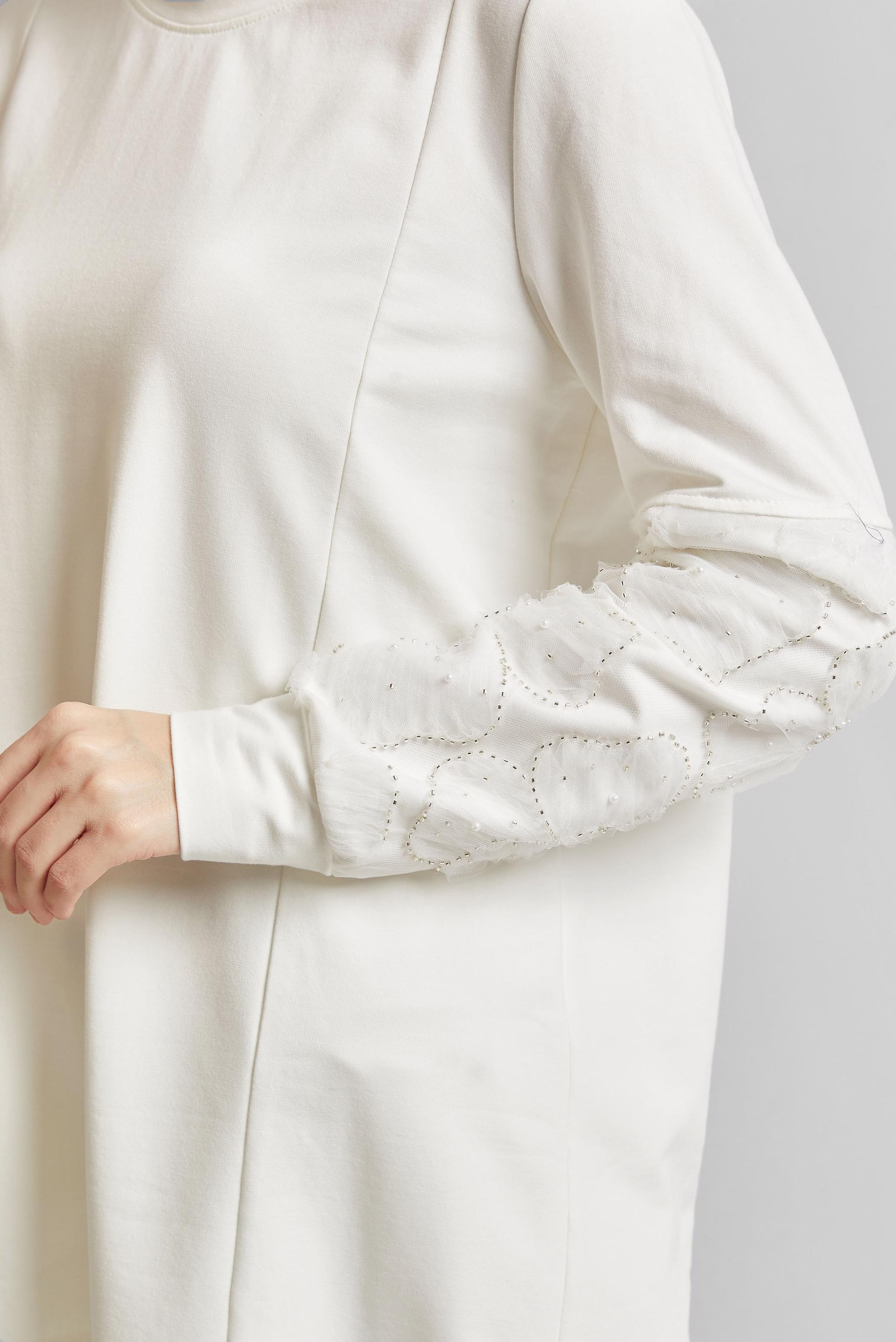 Tesettür giyim BEYAZ PAMUKLU EŞOFMAN TUNİK 45627