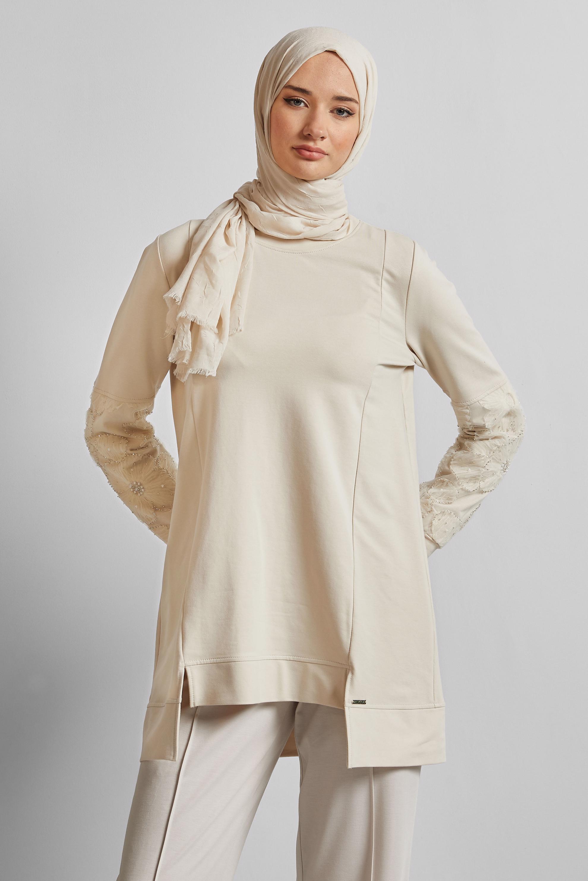 Vêtements hijab BEIGE TUNIQUE DE SURVÊTEMENT EN COTON 45627
