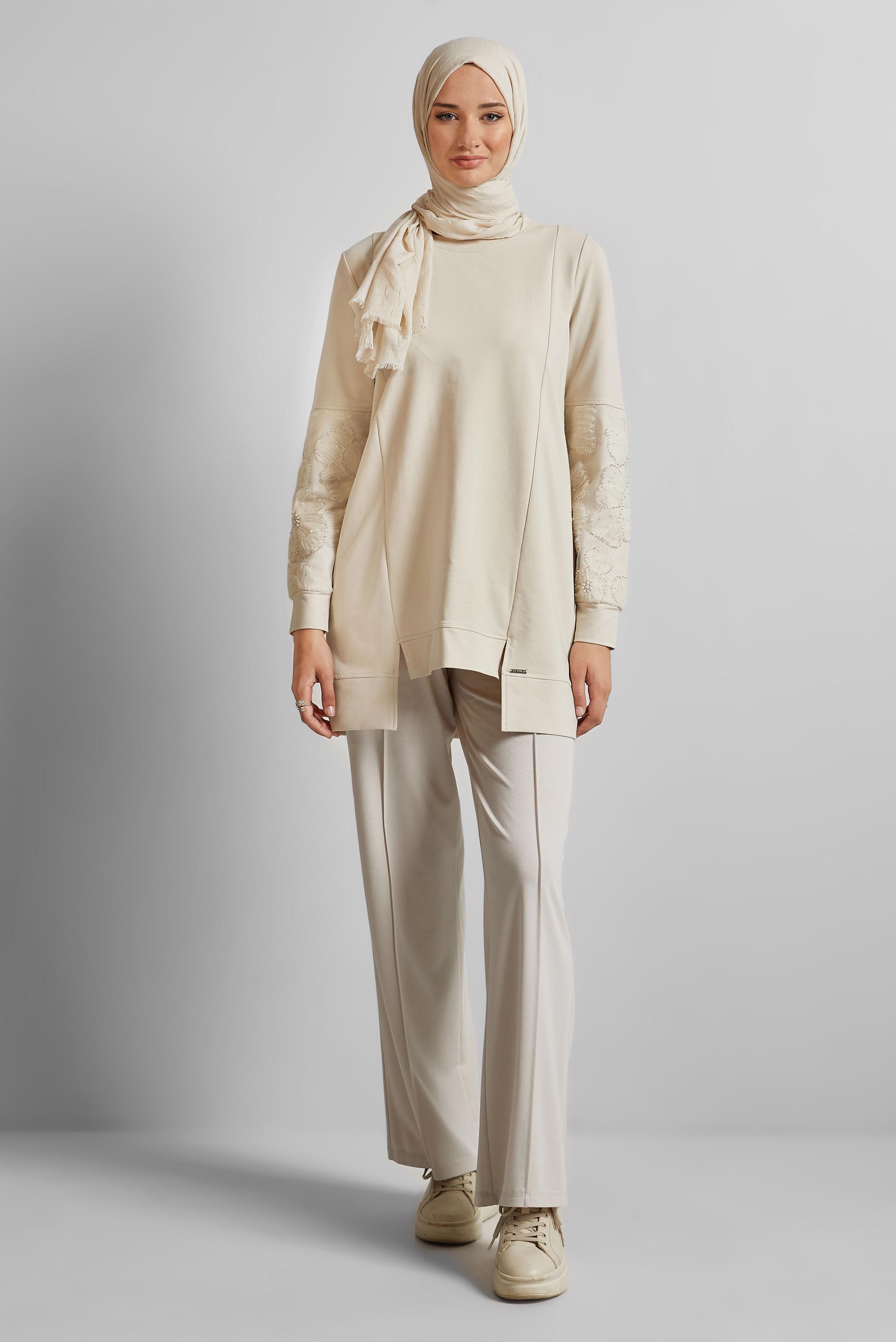 Vêtements hijab BEIGE TUNIQUE DE SURVÊTEMENT EN COTON 45627