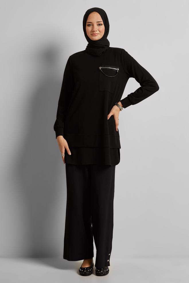 Hijab clothing BLACK CHAIN DETAILED TRACKSUIT TUNIC 45628 - ALVİNA