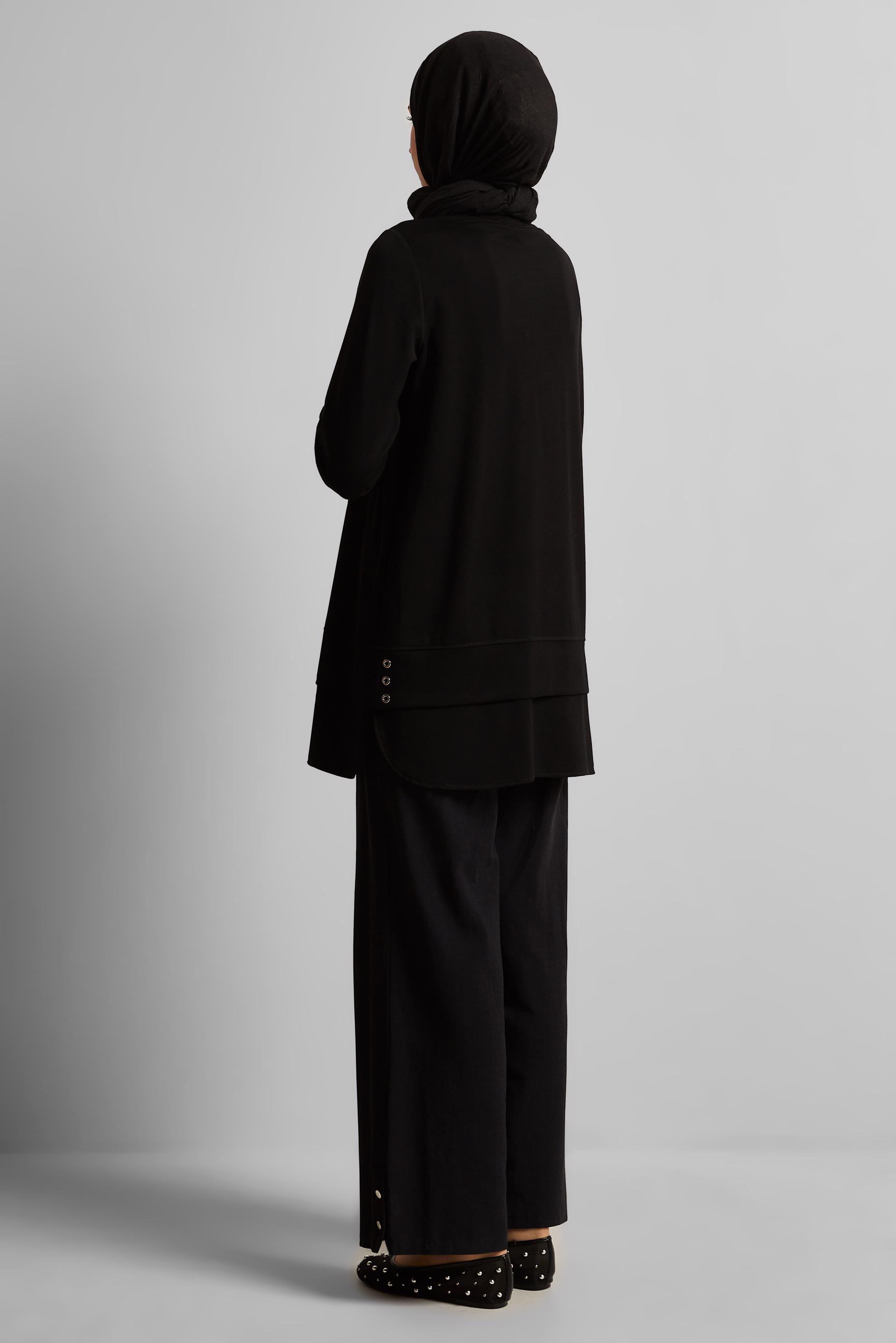 Tesettür giyim SİYAH ZİNCİR DETAYLI EŞOFMAN TUNİK 45628