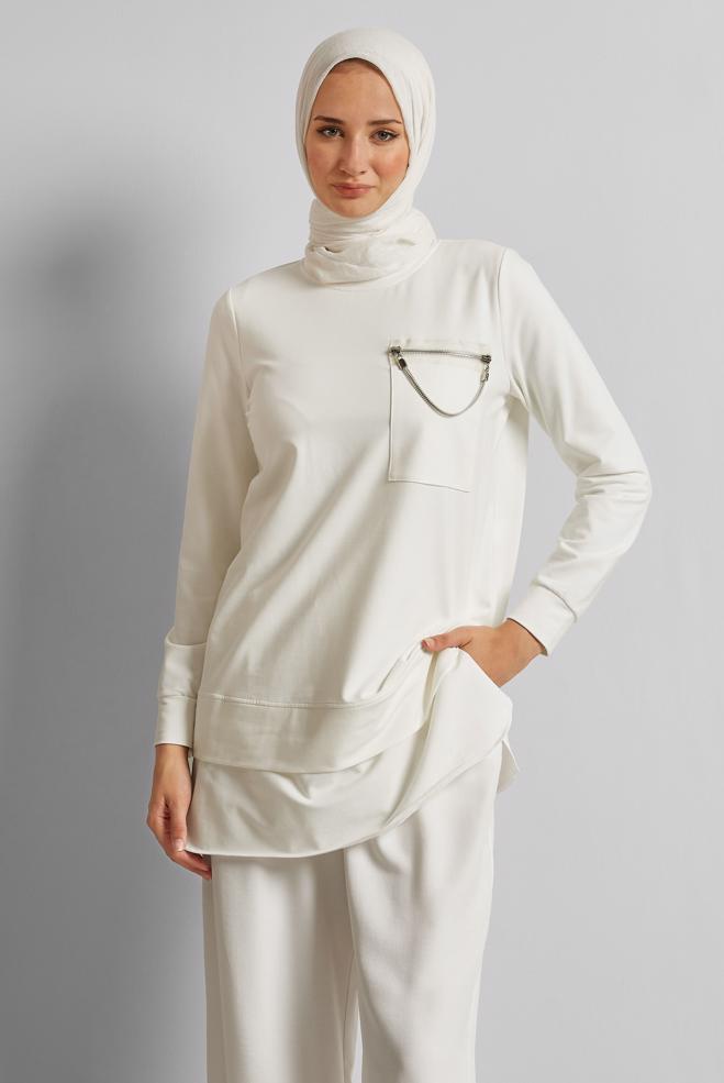 Hijab clothing WHITE CHAIN DETAILED TRACKSUIT TUNIC 45628 - ALVİNA