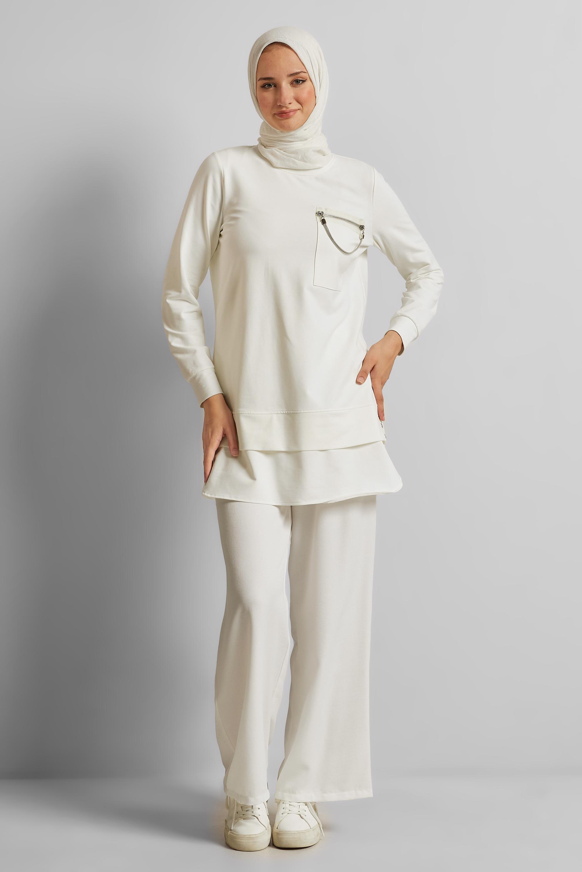 Vêtements hijab BLANC TUNIQUE DE SURVÊTEMENT DÉTAILLÉE DE CHAÎNE 45628