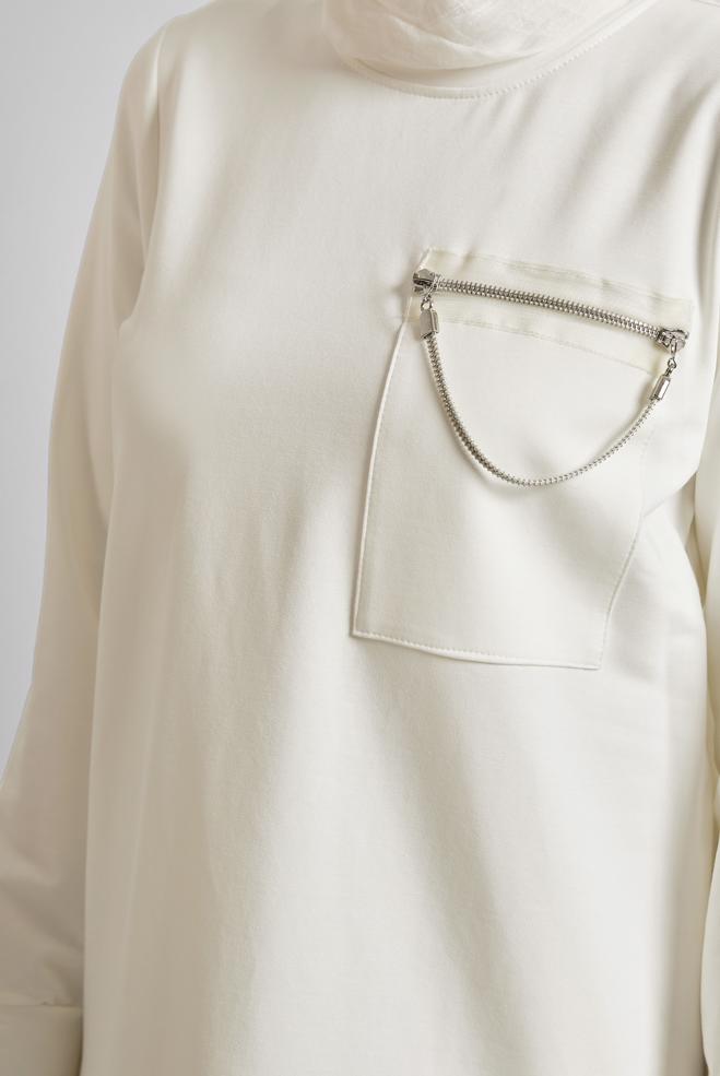 Hijab clothing WHITE CHAIN DETAILED TRACKSUIT TUNIC 45628 - ALVİNA