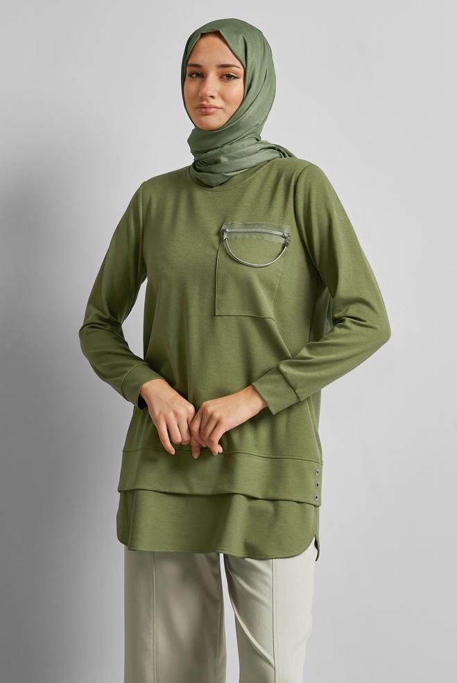 Hijab clothing GREEN CHAIN DETAILED TRACKSUIT TUNIC 45628 - ALVİNA