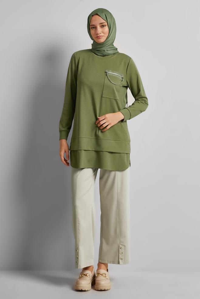 Hijab clothing GREEN CHAIN DETAILED TRACKSUIT TUNIC 45628 - ALVİNA