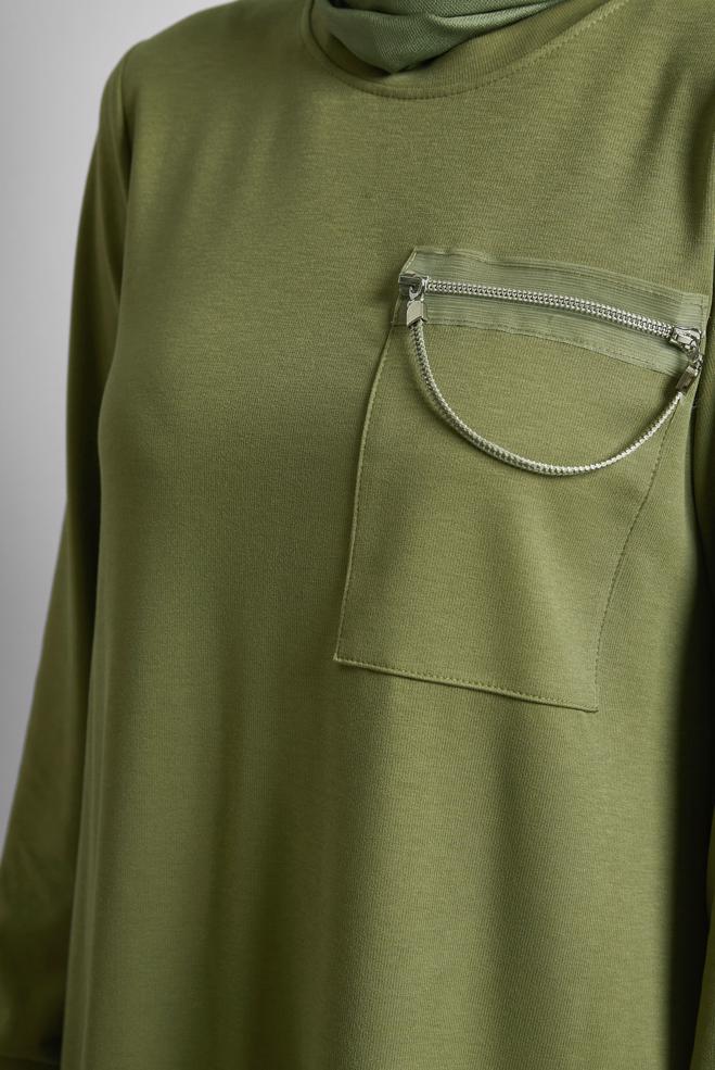 Hijab clothing GREEN CHAIN DETAILED TRACKSUIT TUNIC 45628 - ALVİNA