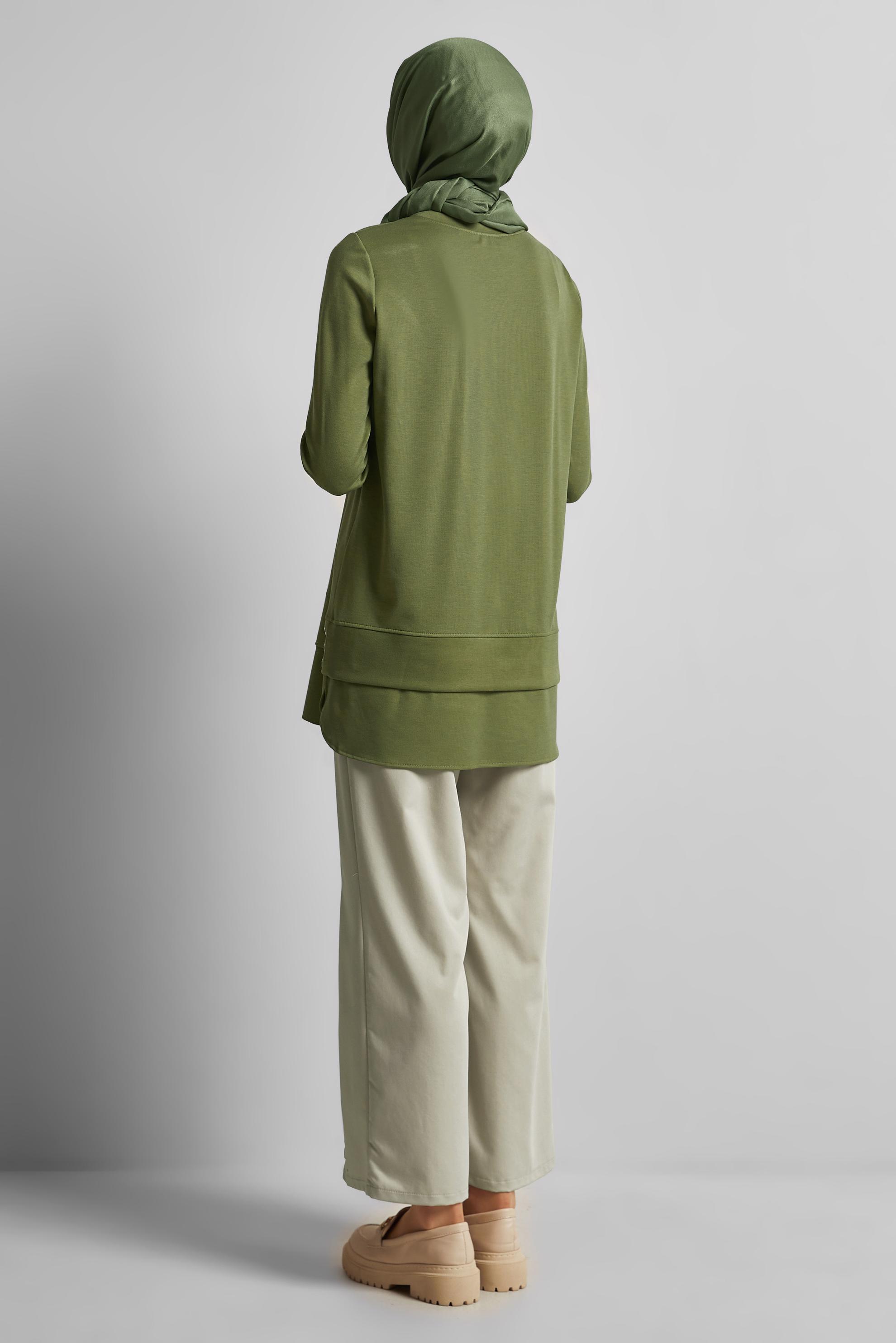 Tesettür giyim YEŞİL ZİNCİR DETAYLI EŞOFMAN TUNİK 45628