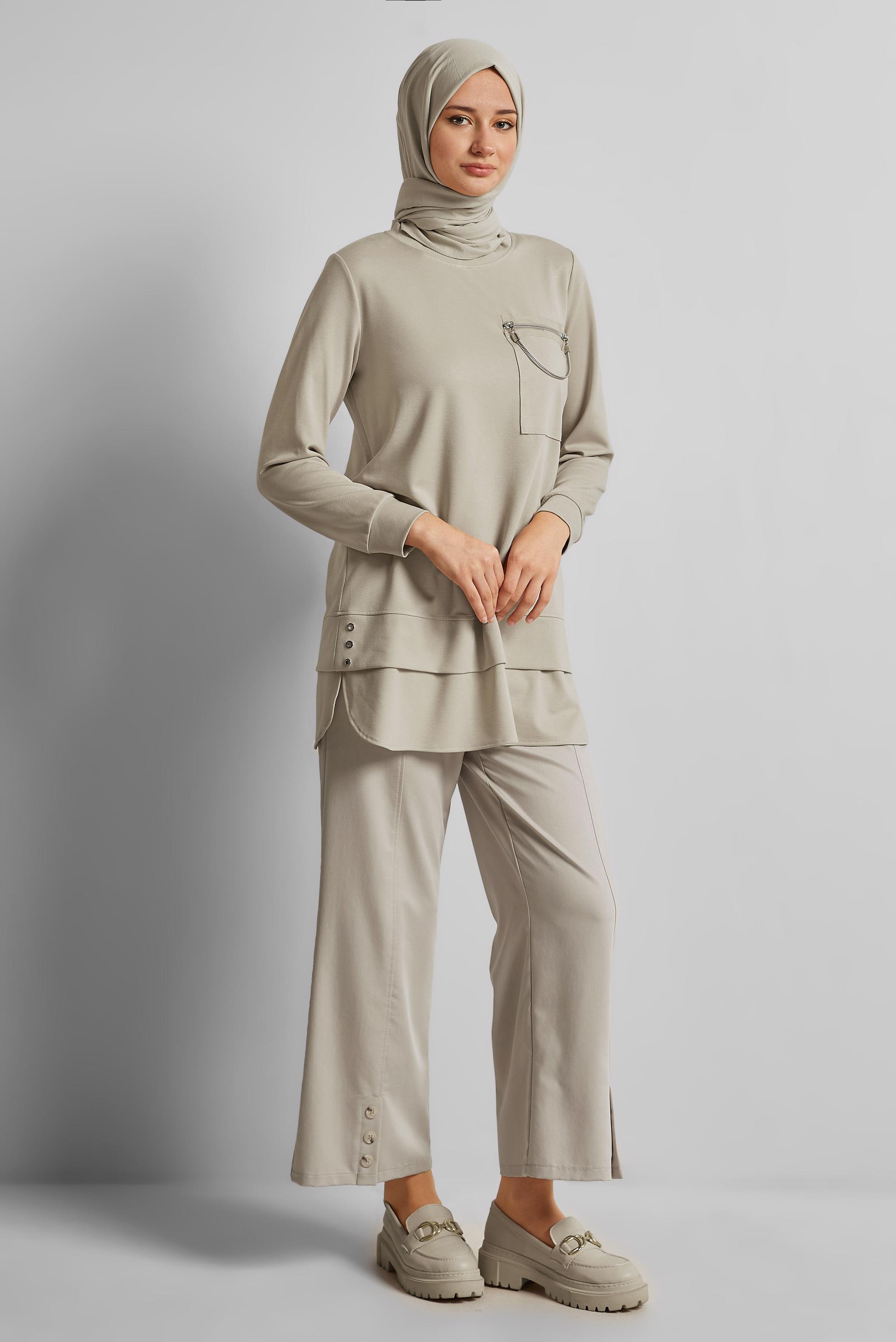 Vêtements hijab BEIGE TUNIQUE DE SURVÊTEMENT DÉTAILLÉE DE CHAÎNE 45628