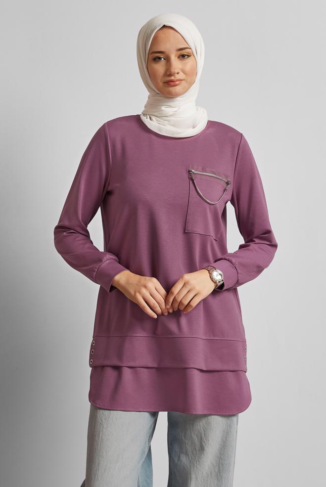 Hijab clothing PINK CHAIN DETAILED TRACKSUIT TUNIC 45628 - ALVİNA