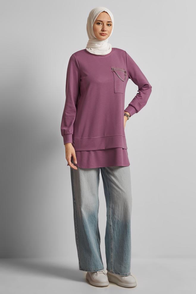 Hijab clothing PINK CHAIN DETAILED TRACKSUIT TUNIC 45628 - ALVİNA