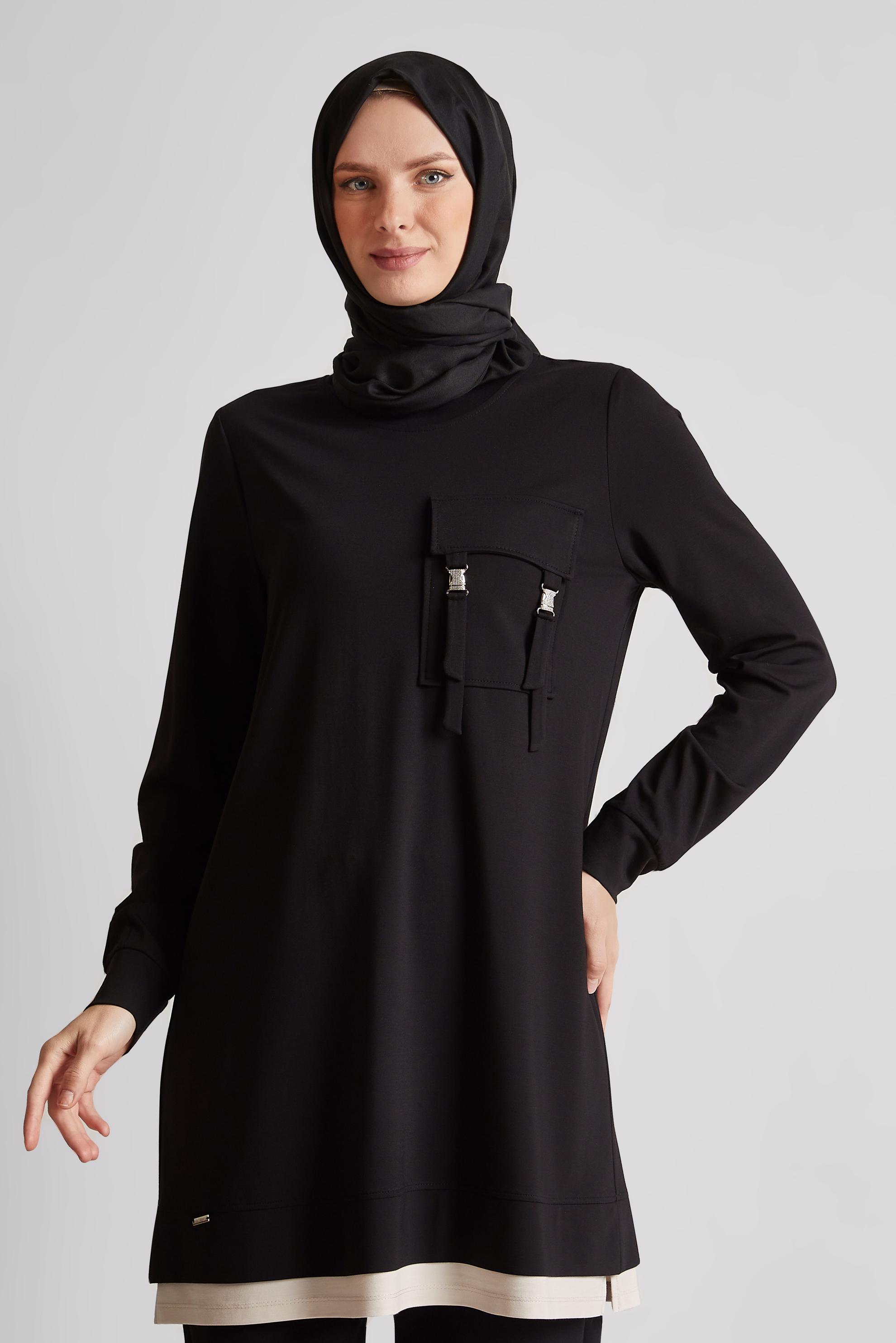 Tesettür giyim SİYAH CEPLİ EŞOFMAN TUNİK 45629