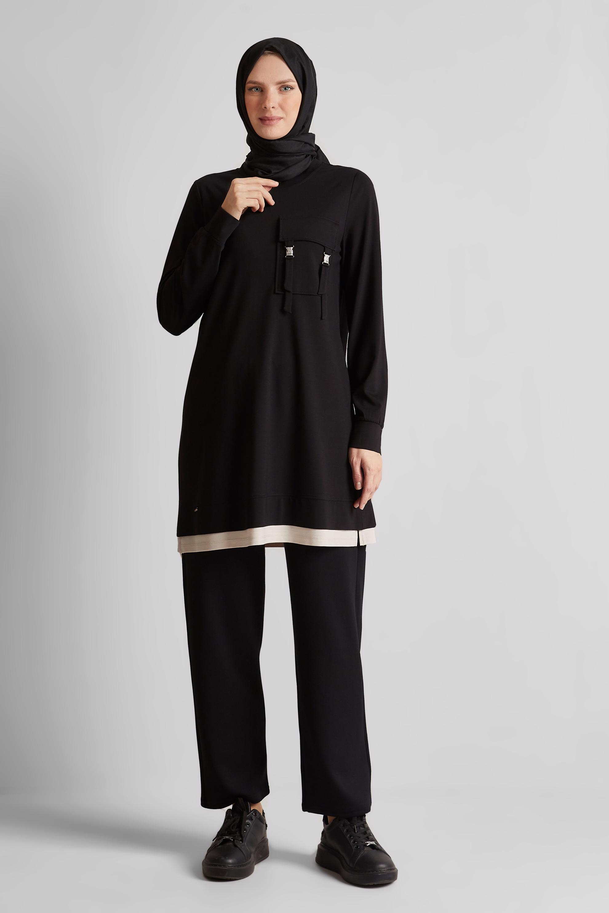Tesettür giyim SİYAH CEPLİ EŞOFMAN TUNİK 45629