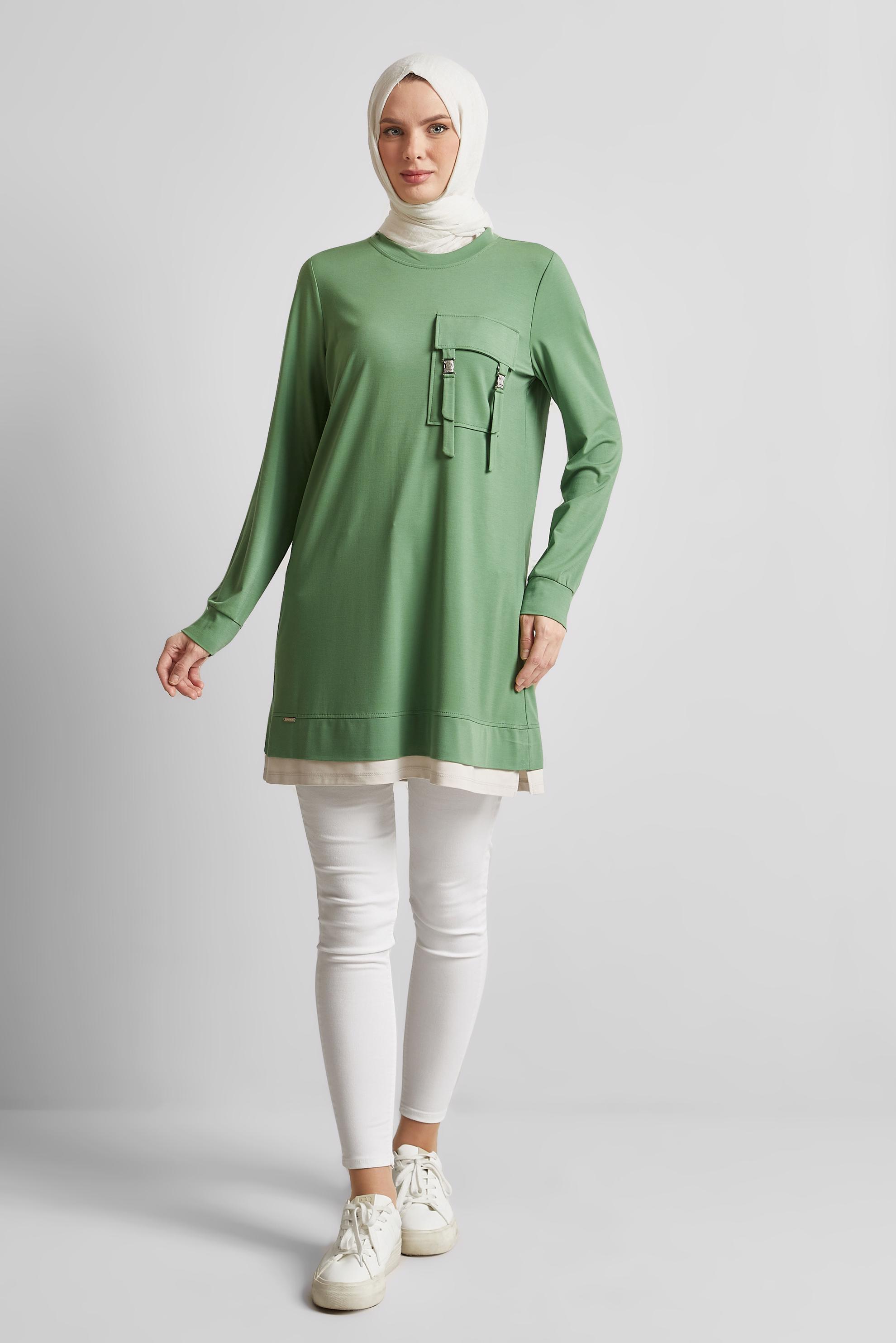 Tesettür giyim YEŞİL CEPLİ EŞOFMAN TUNİK 45629