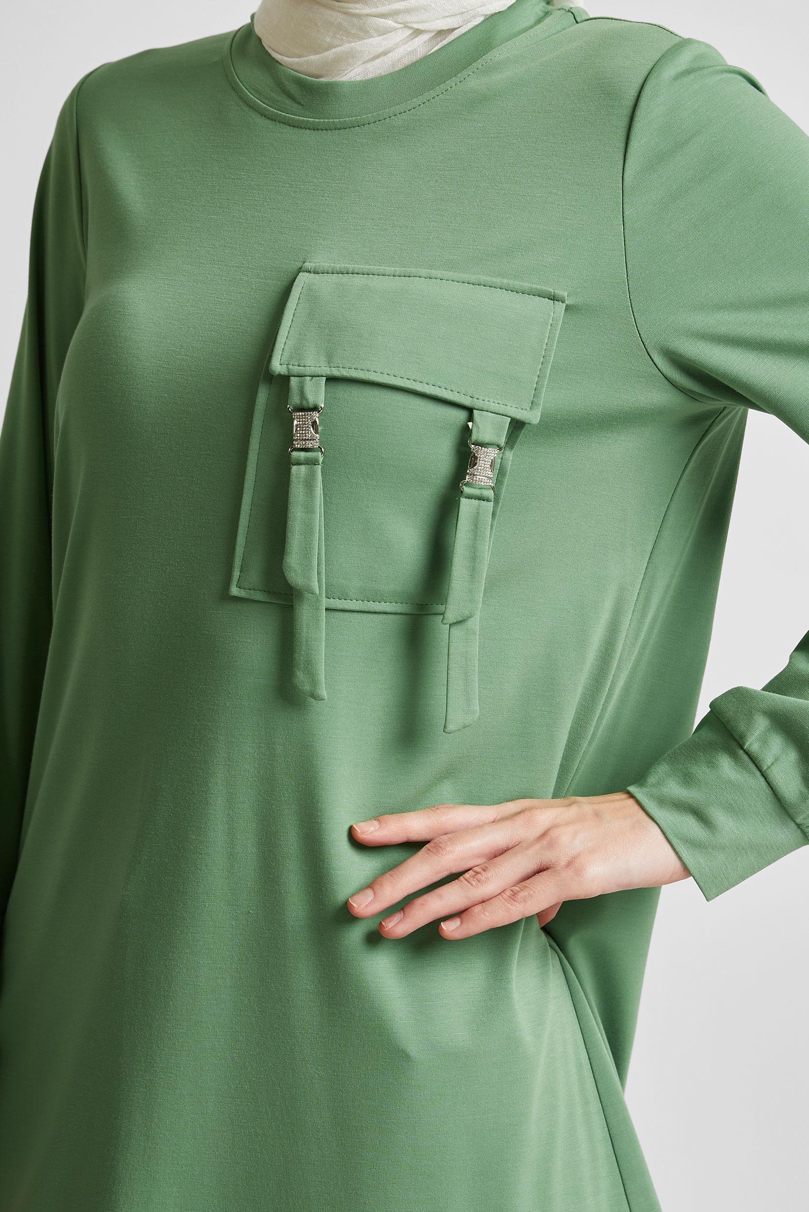 Tesettür giyim YEŞİL CEPLİ EŞOFMAN TUNİK 45629