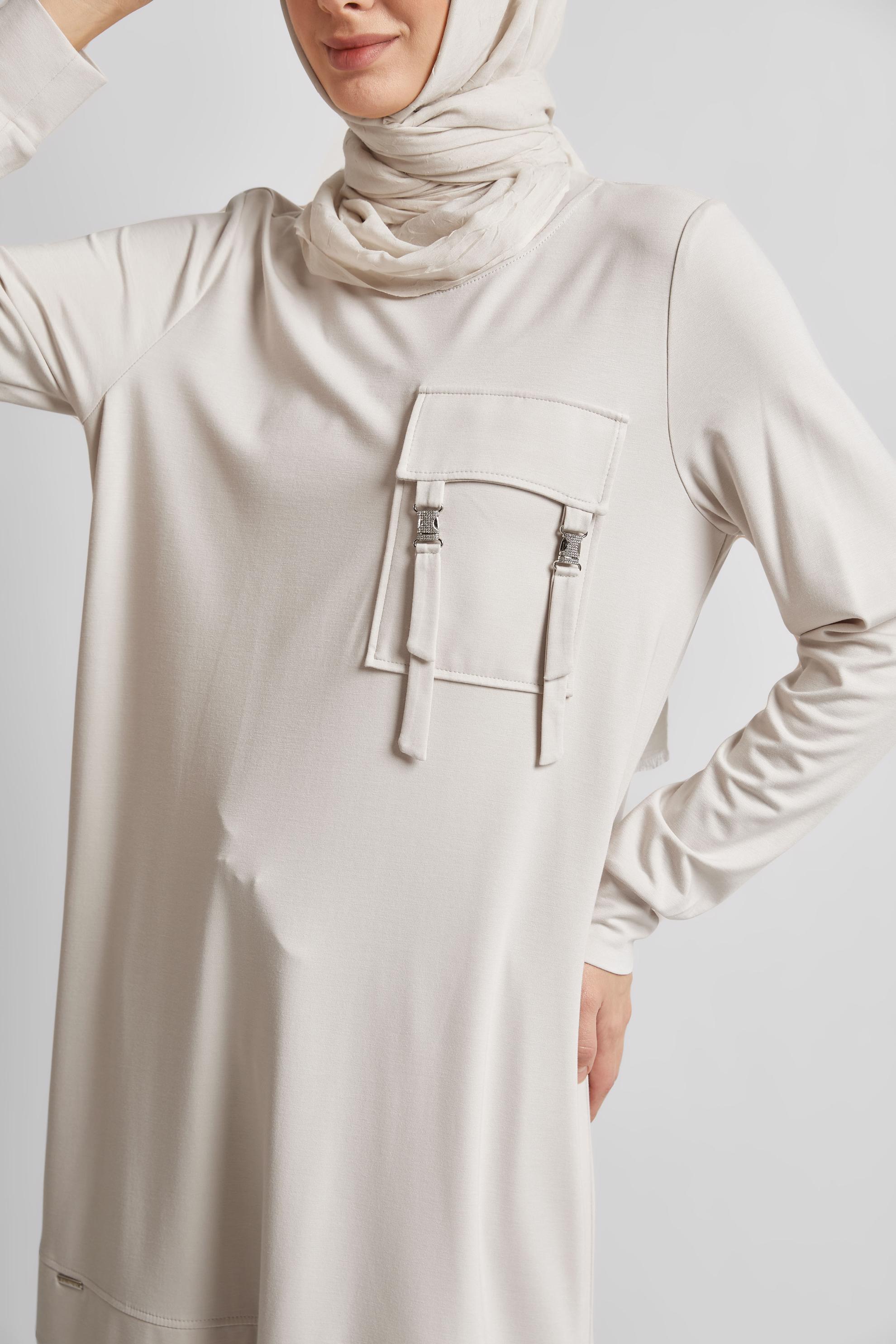 Tesettür giyim BEJ CEPLİ EŞOFMAN TUNİK 45629