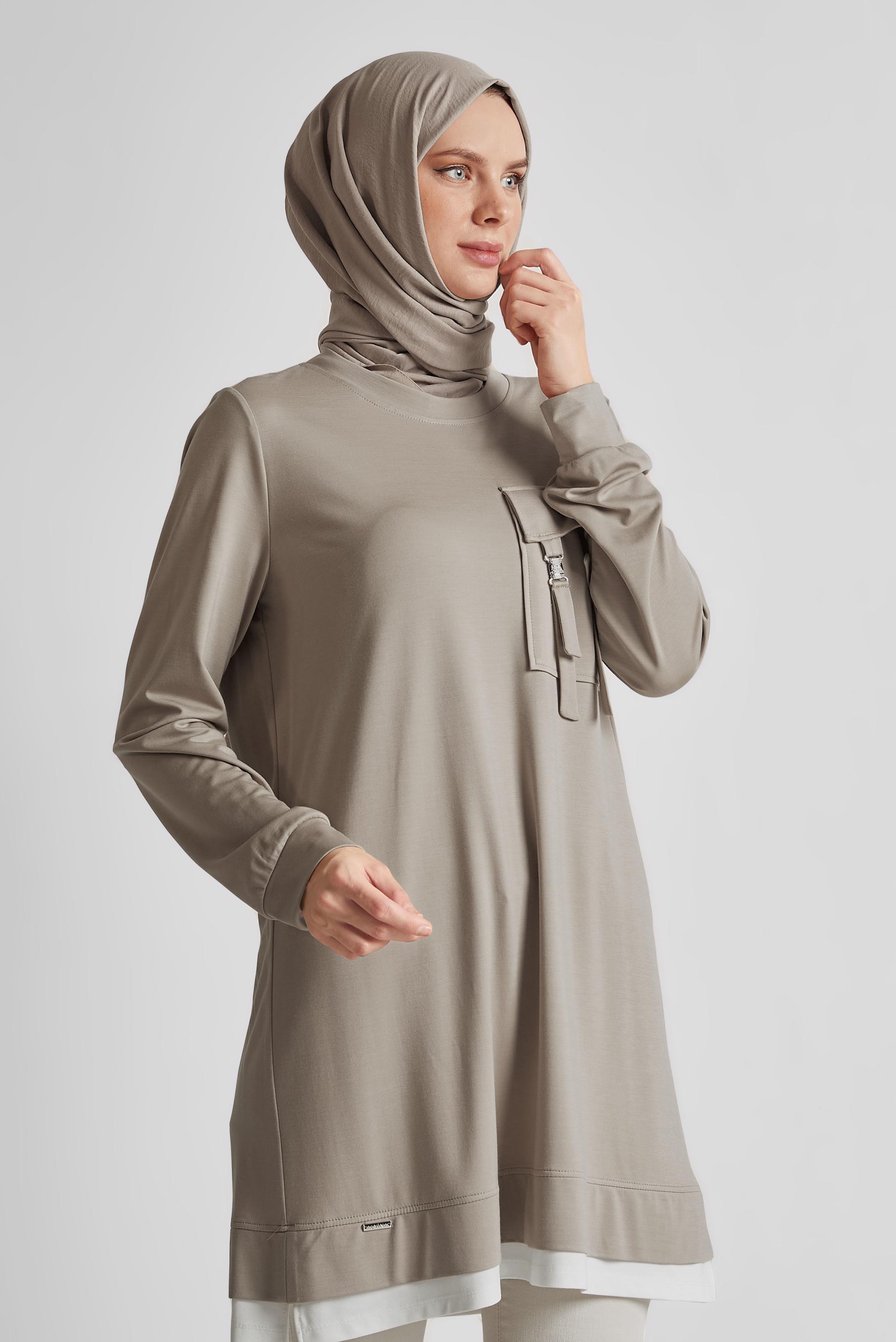 Tesettür giyim VİZON CEPLİ EŞOFMAN TUNİK 45629