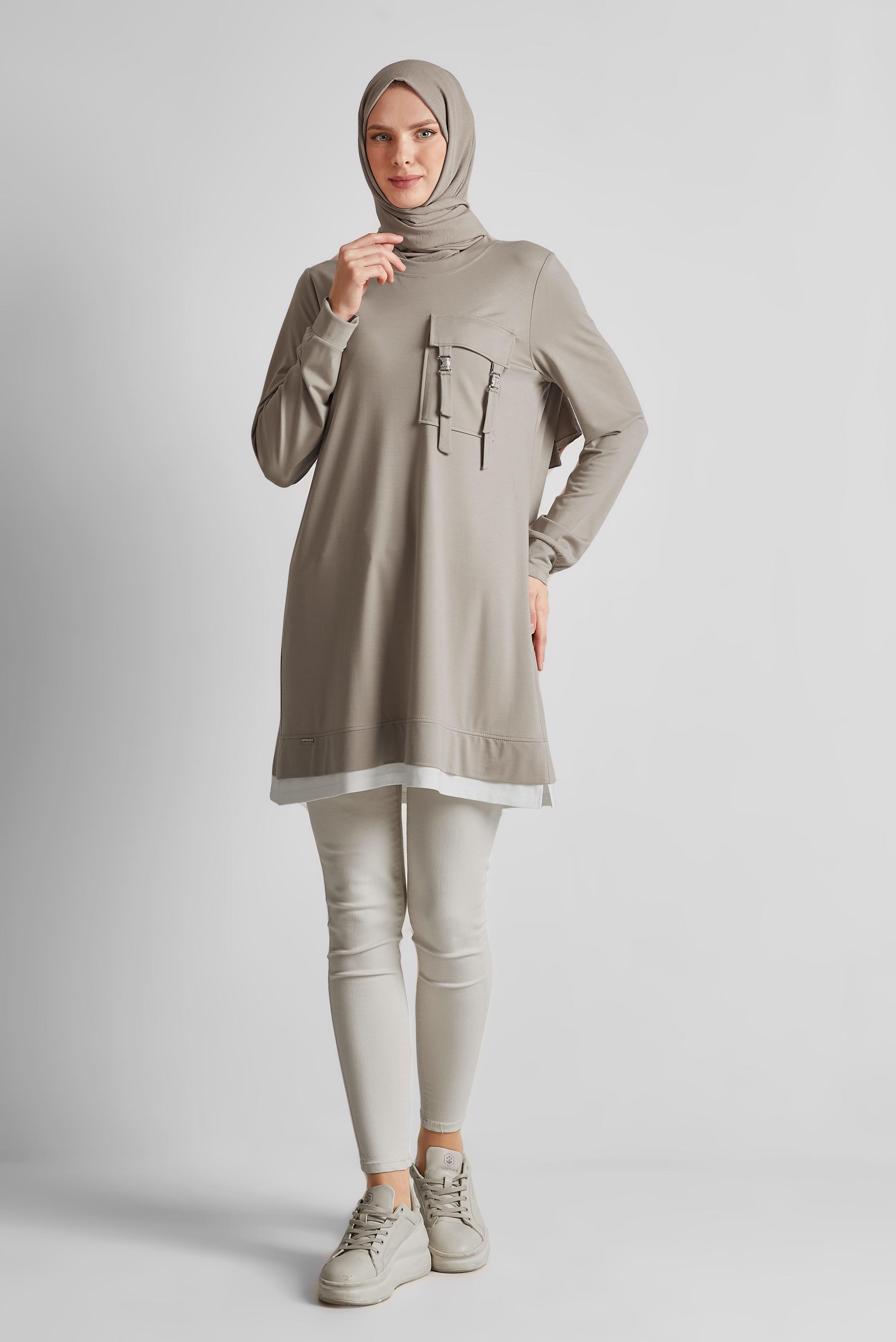 Tesettür giyim VİZON CEPLİ EŞOFMAN TUNİK 45629