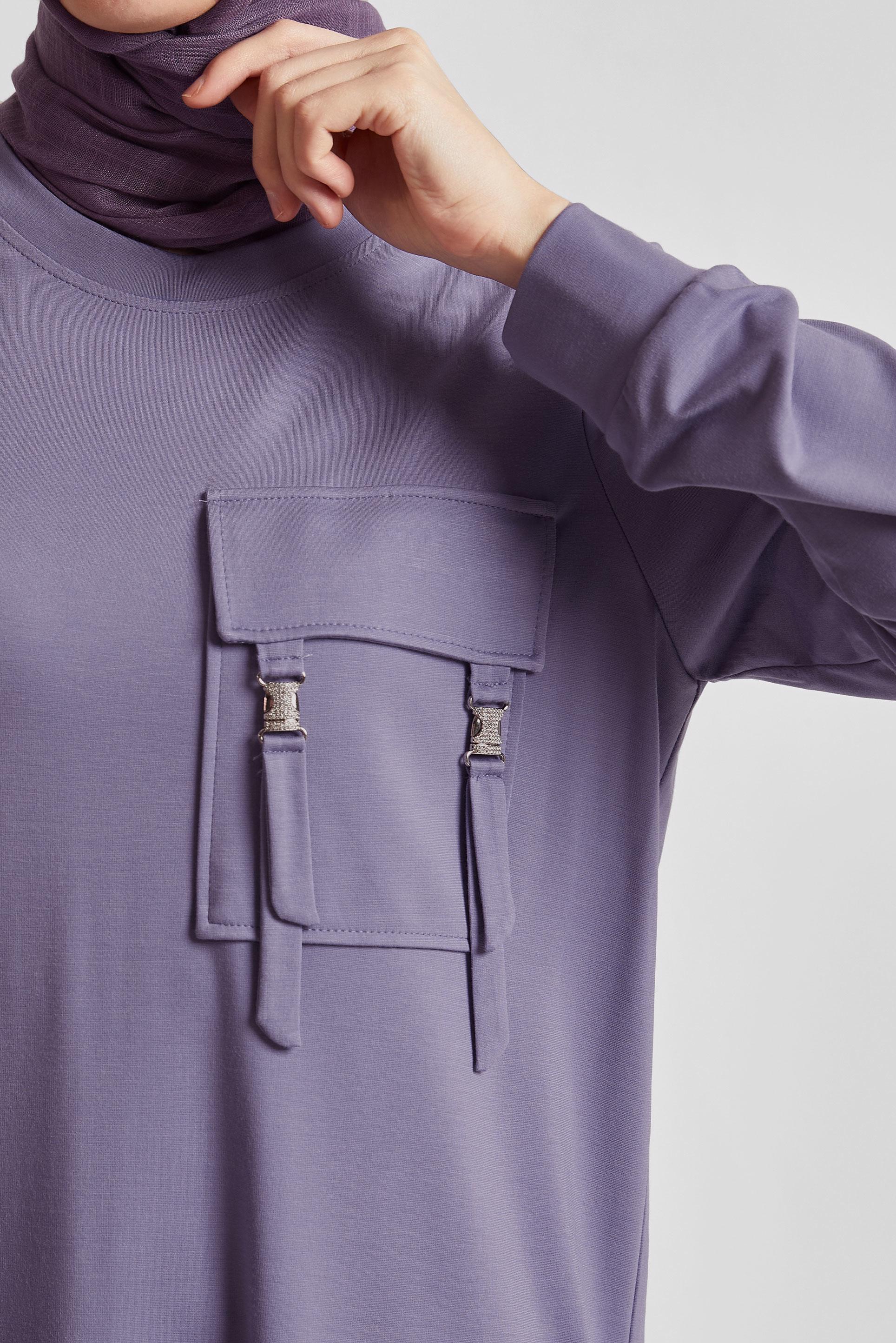 Tesettür giyim MOR CEPLİ EŞOFMAN TUNİK 45629