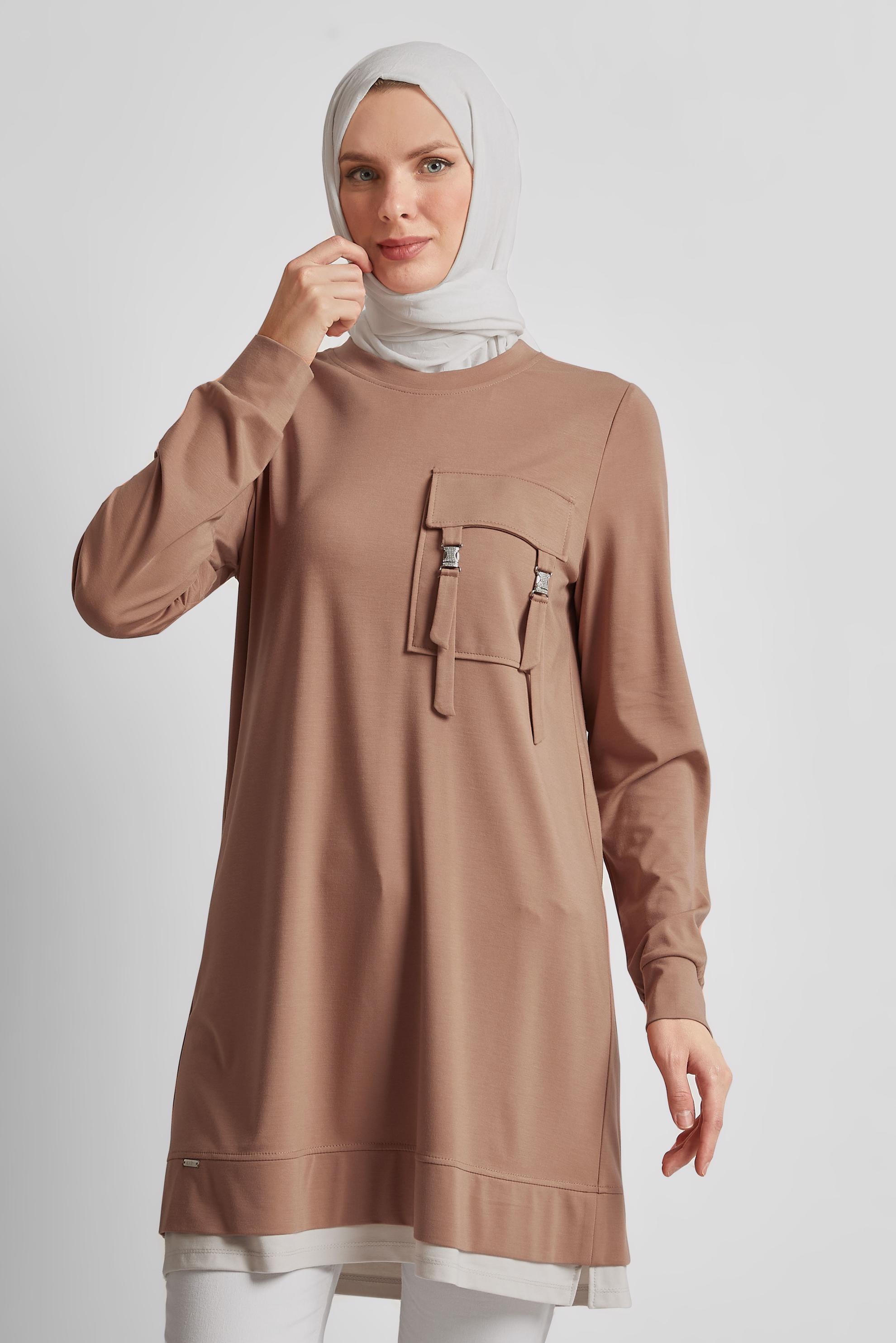 Tesettür giyim KAHVE CEPLİ EŞOFMAN TUNİK 45629