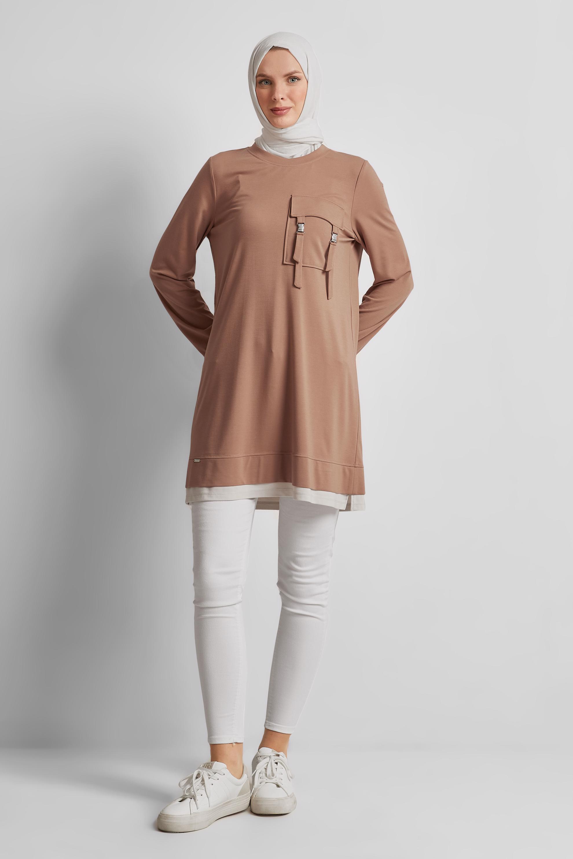 Tesettür giyim KAHVE CEPLİ EŞOFMAN TUNİK 45629
