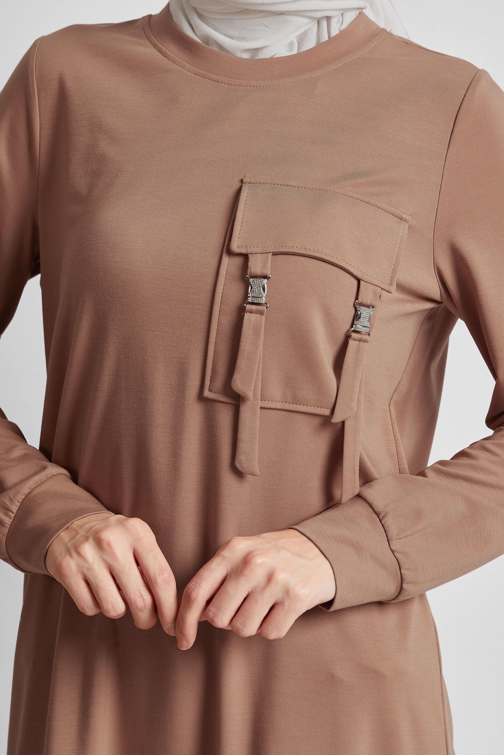 Tesettür giyim KAHVE CEPLİ EŞOFMAN TUNİK 45629