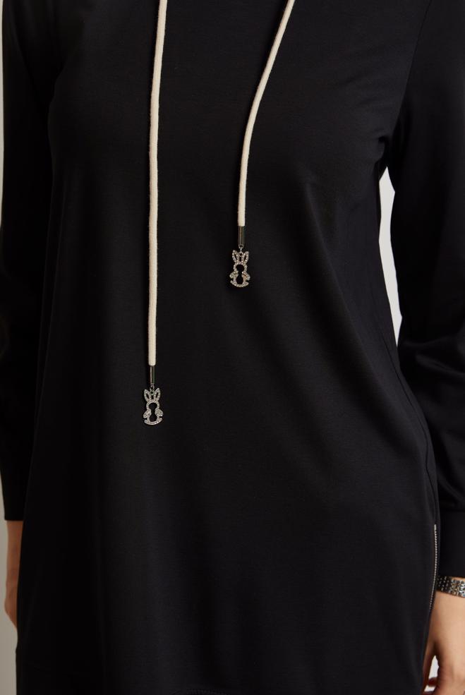 Hijab-Kleidung SCHWARZ KAPUZEN-TRAININGSANZUG-TUNIKA 45630 - ALVİNA