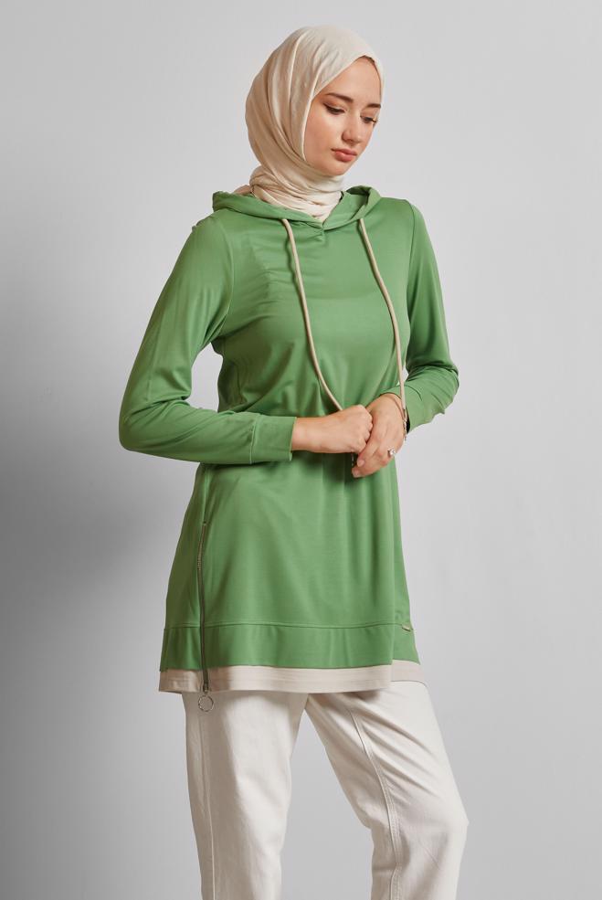Hijab clothing GREEN HOODED TRACKSUIT TUNIC 45630 - ALVİNA