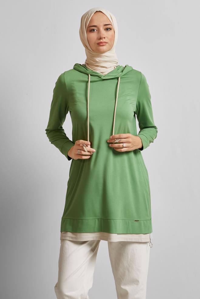 Hijab clothing GREEN HOODED TRACKSUIT TUNIC 45630 - ALVİNA